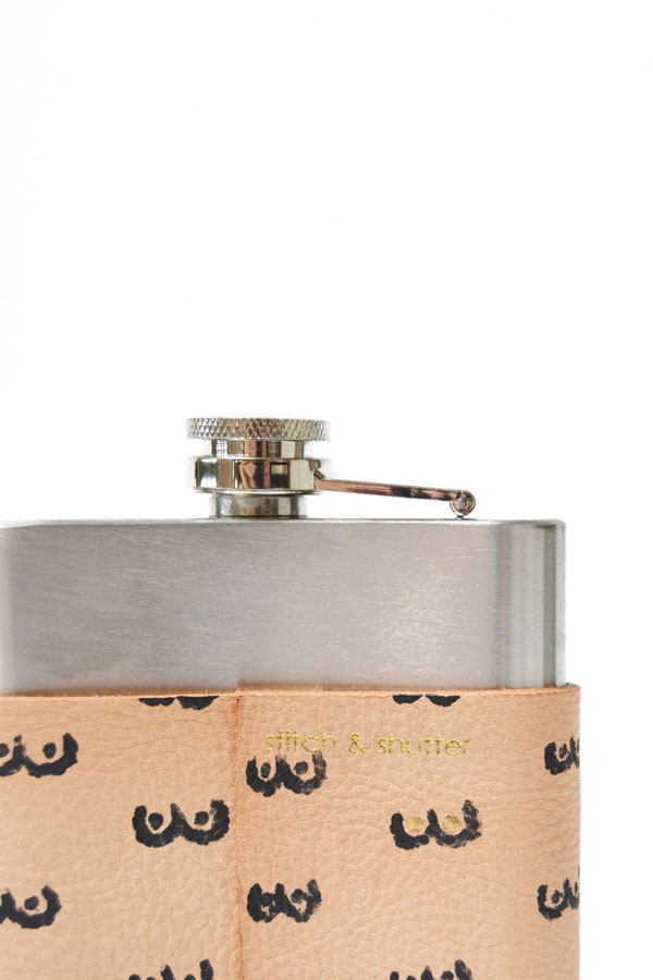 boob print leather flask detail