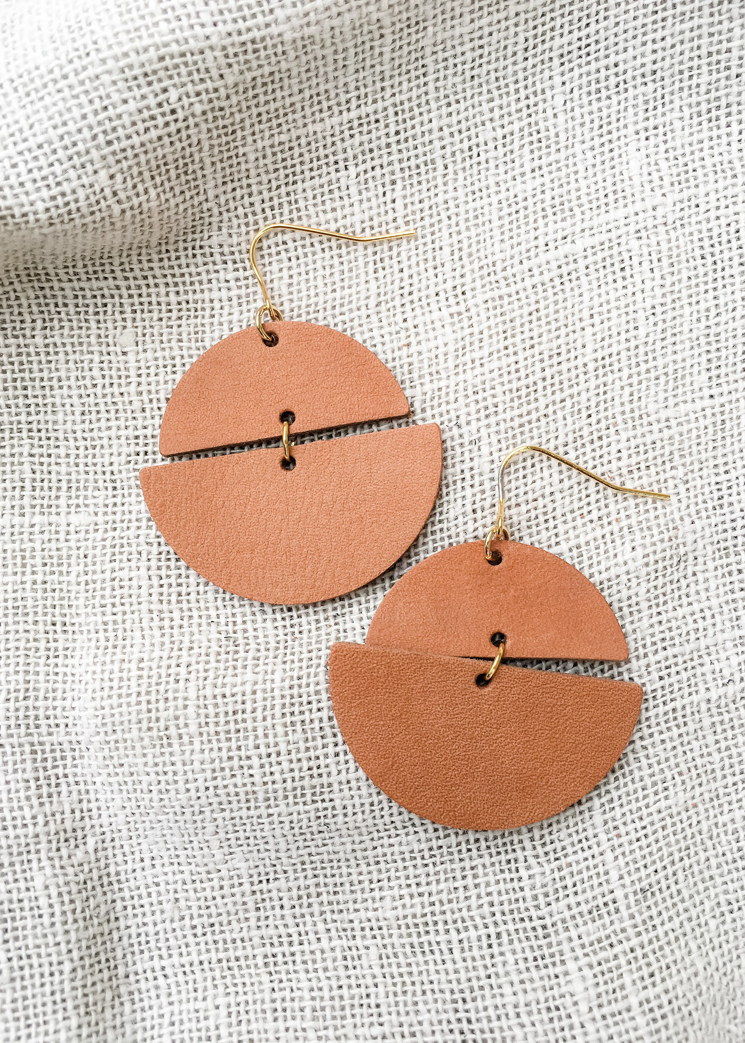 half circle set earrings tan