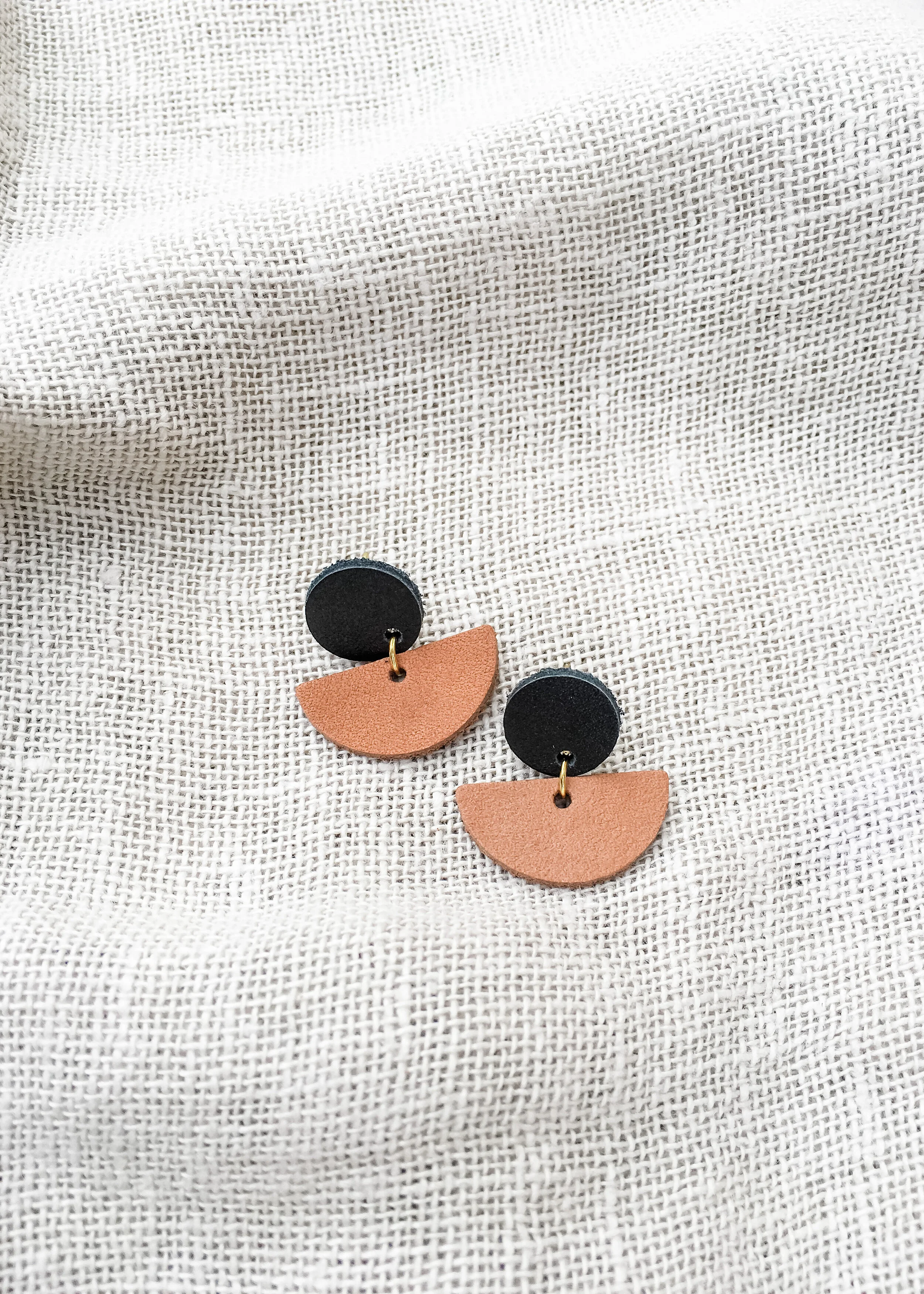 half circle drop earrings black tan