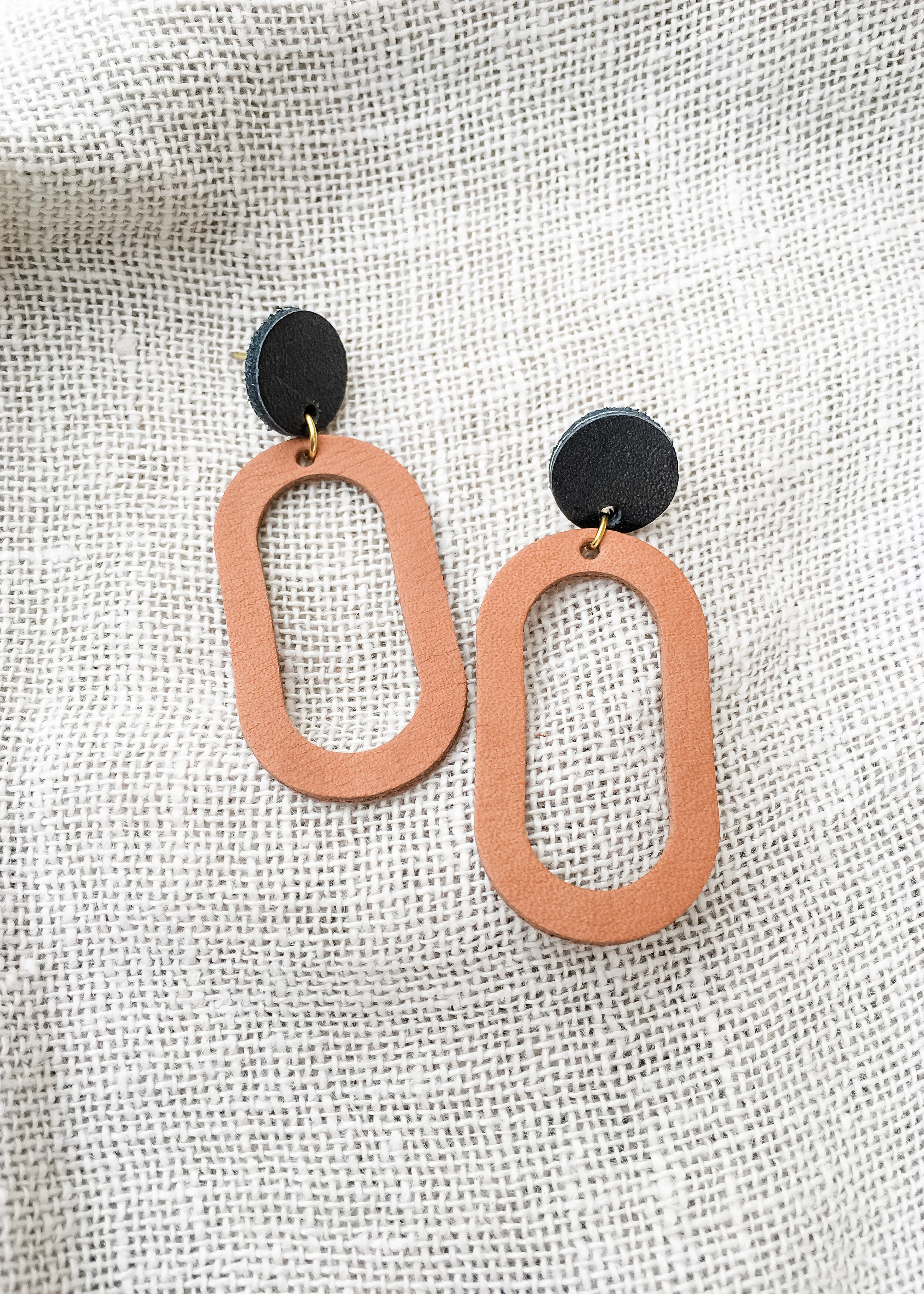 oval drop earrings black tan
