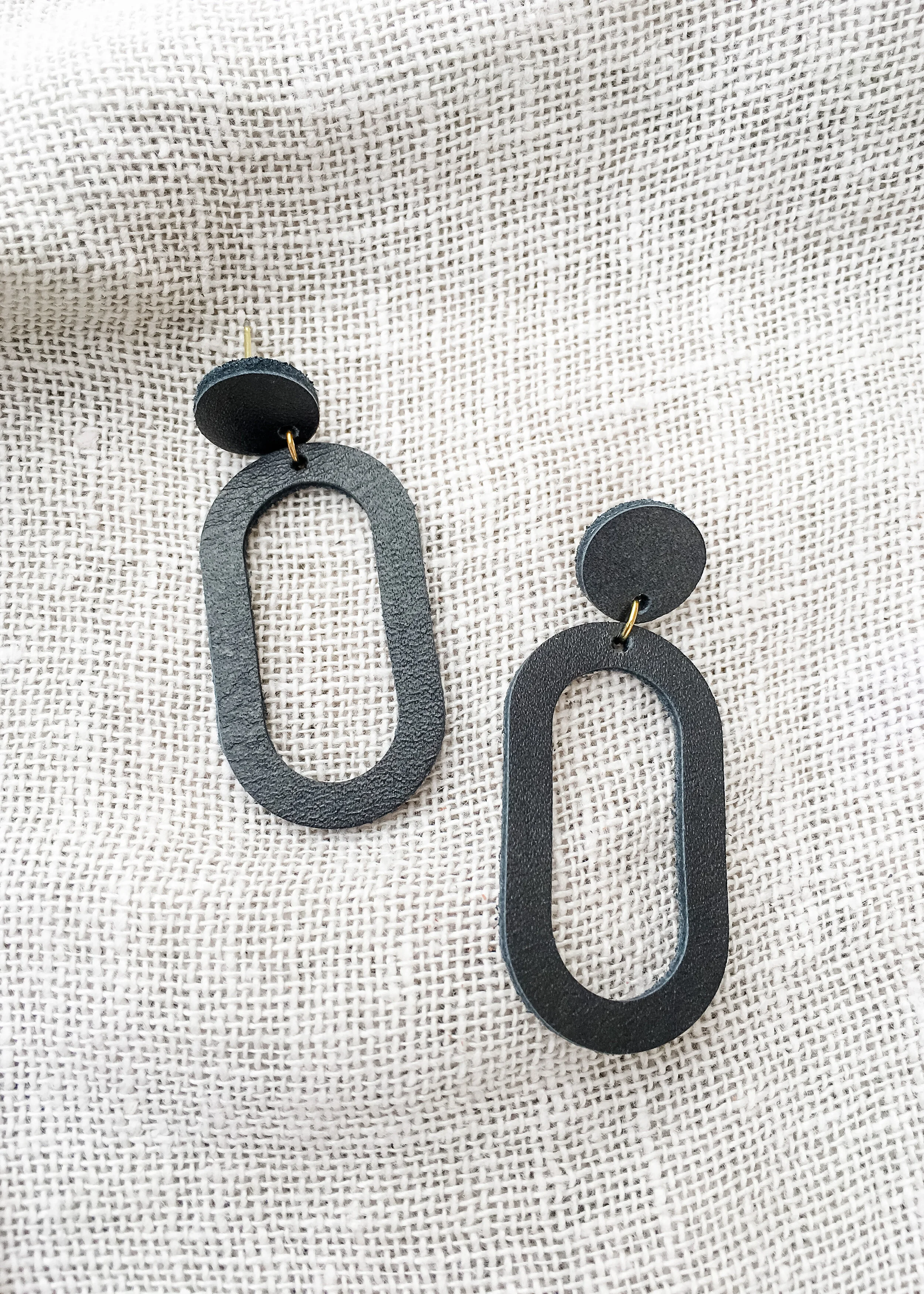 oval drop earrings black