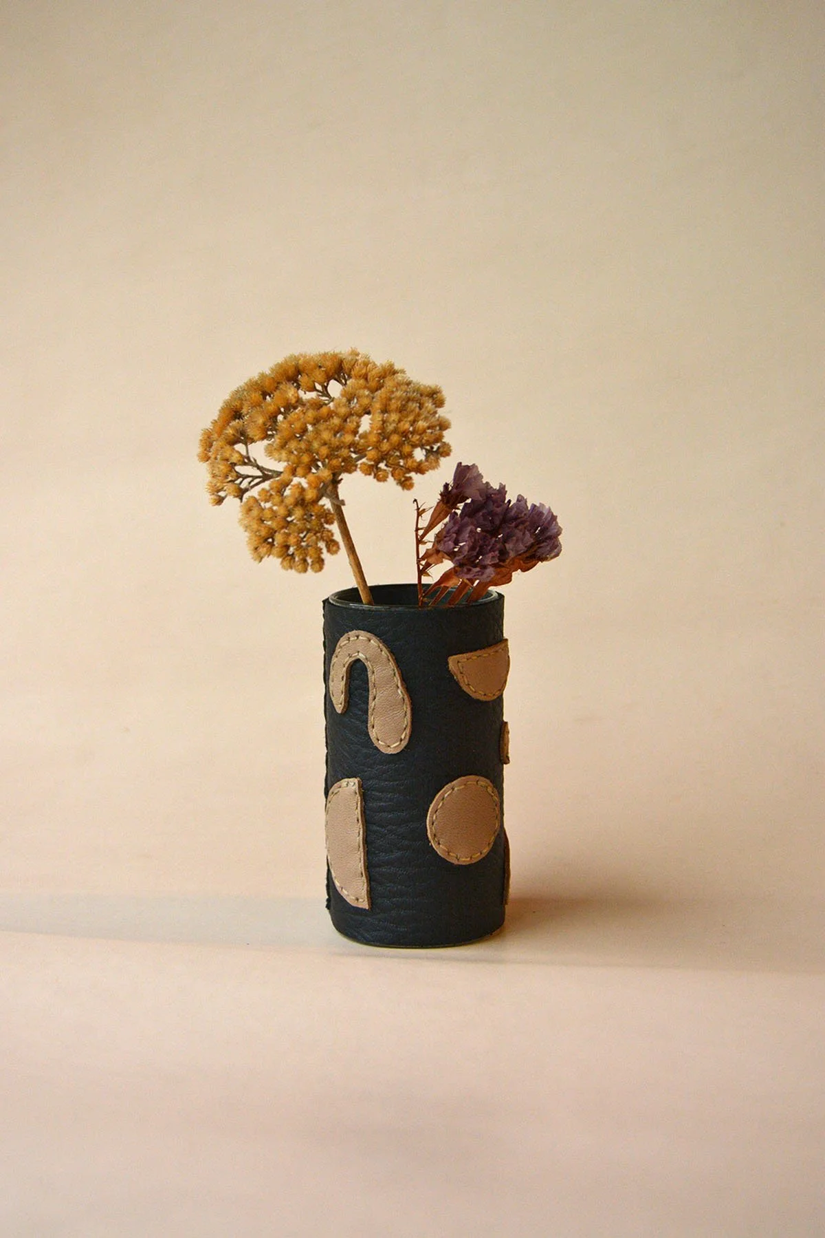 Leather & Glass Abstract Shapes Vase