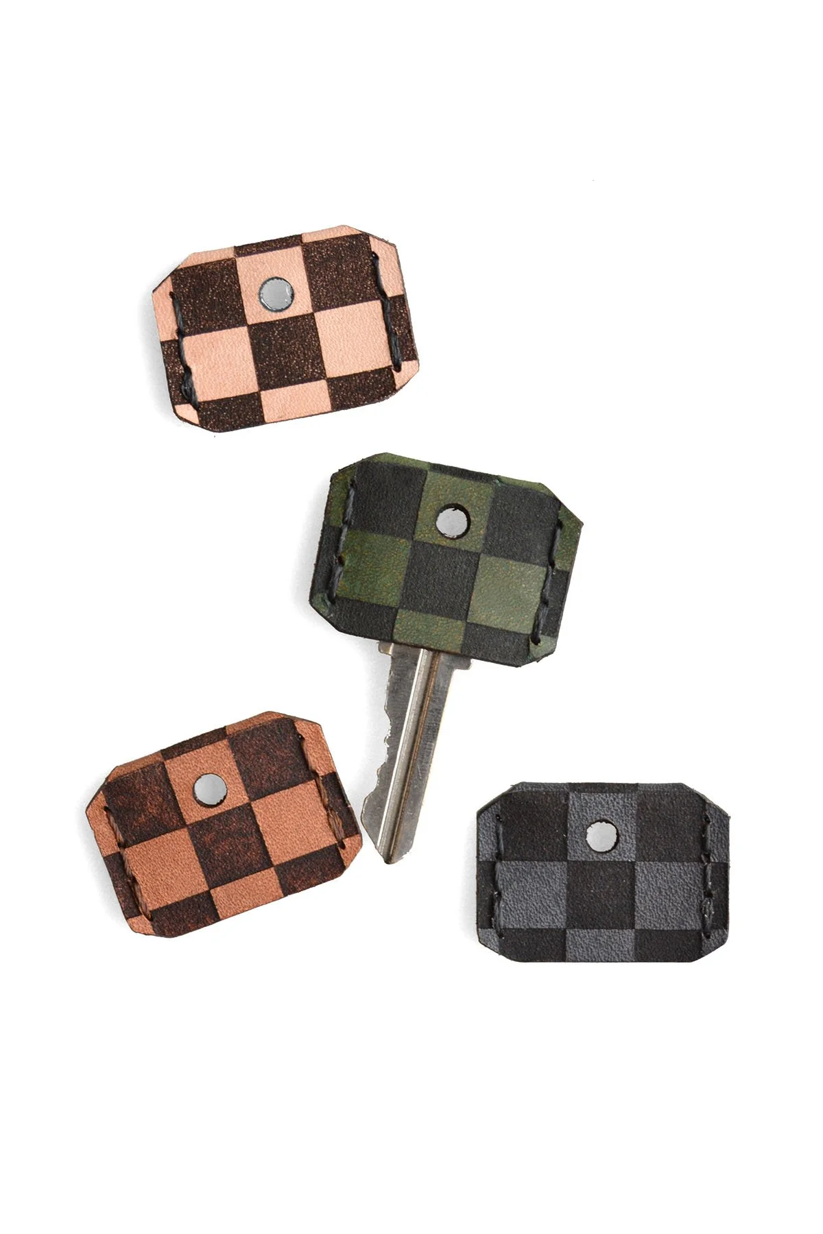 Etched Leather Checkered Key Topper