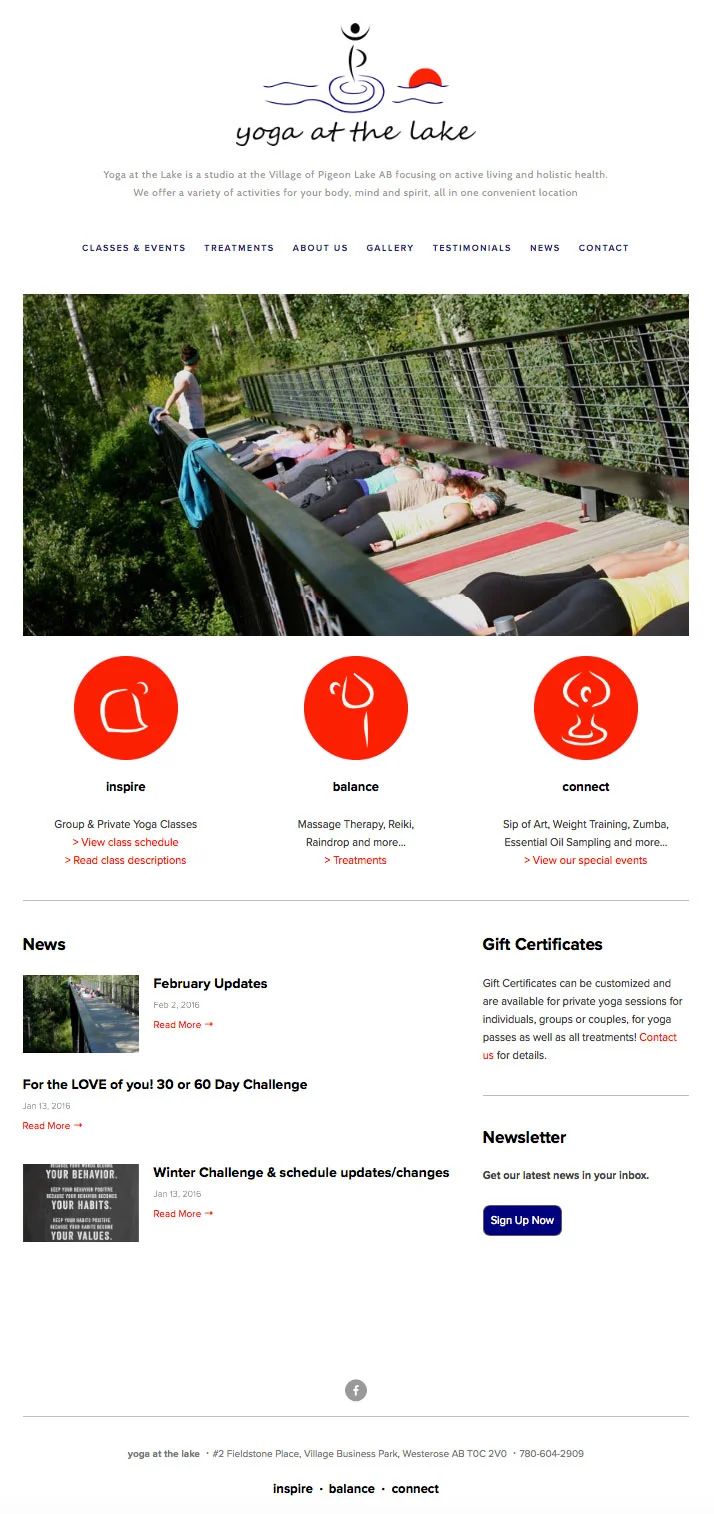Yoga at the Lake website
