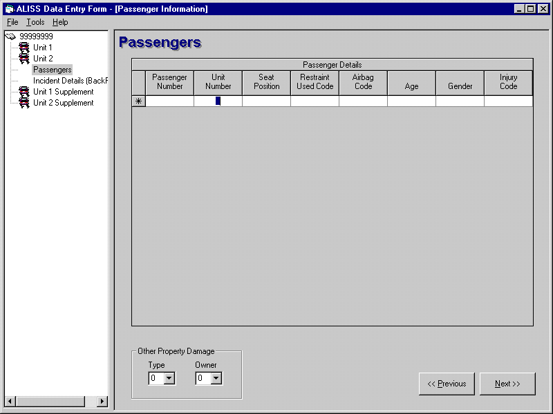 ALISS - Data Entry Form - Passengers