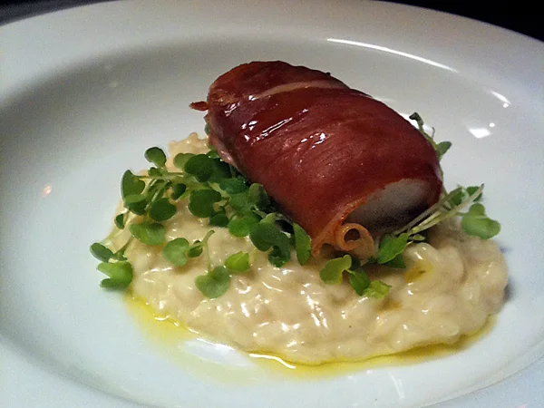 Prosciutto Wrapped Halibut & Truffle Risotto