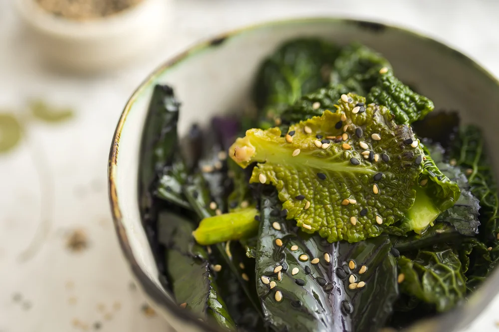 Spring Cabbage Tops with Sesame Vinaigrette