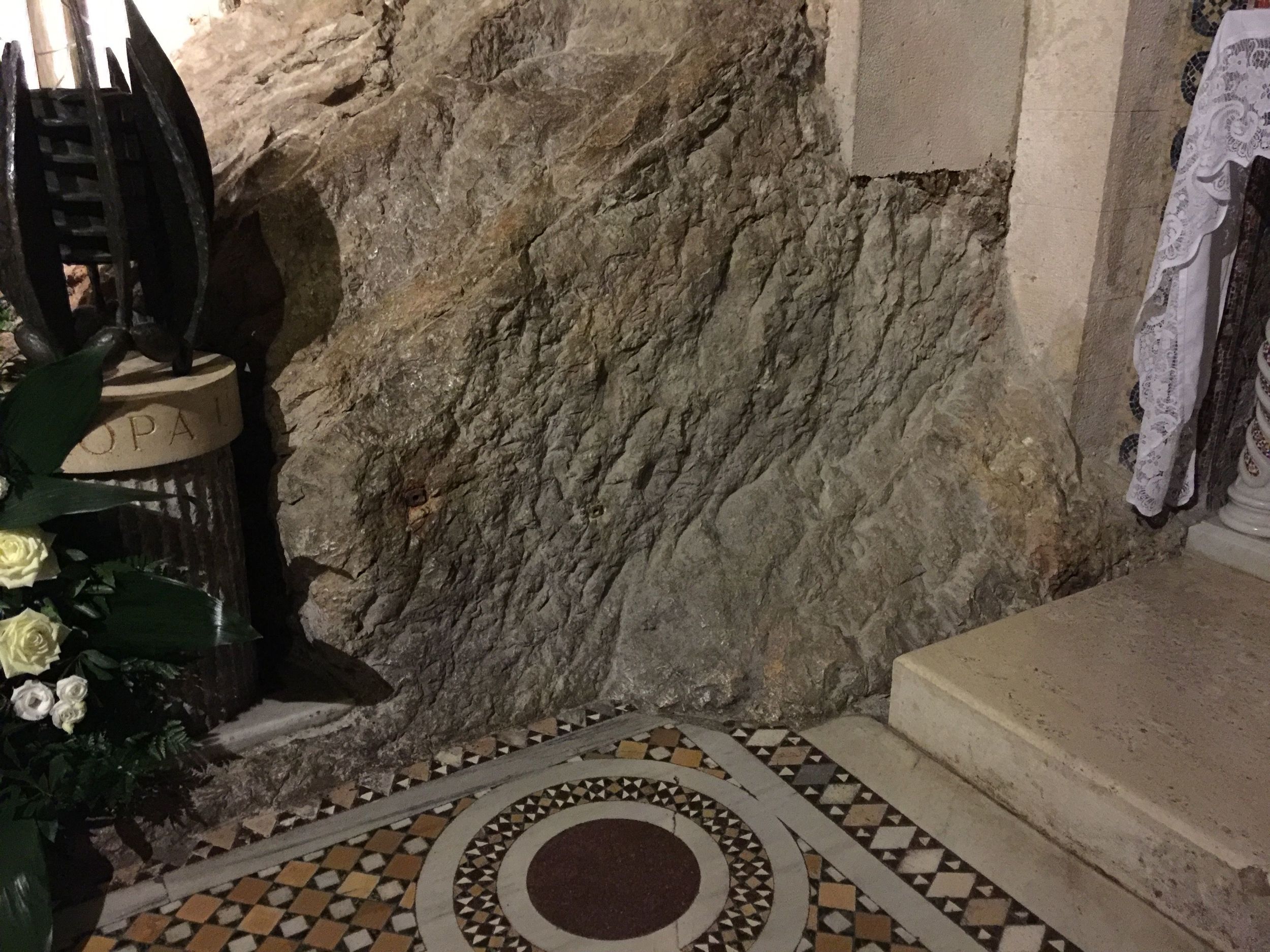  Where the mosaic joins the cave wall. 
