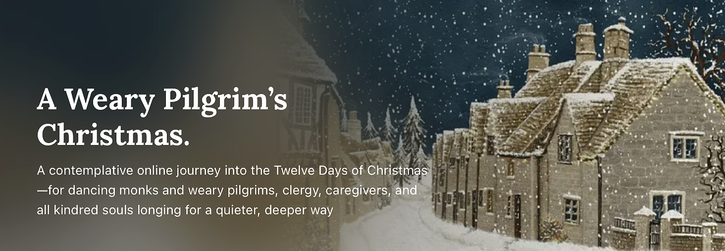 snowy path through a wintery village