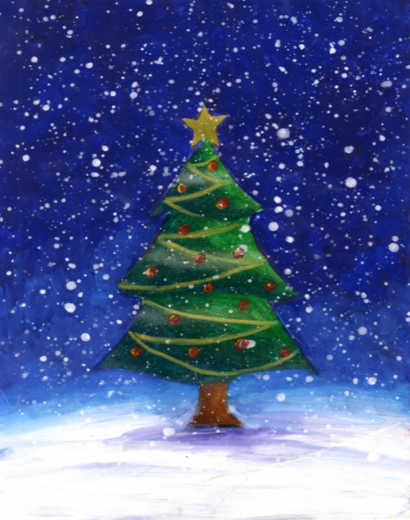 Image of a painting of a Christmas tree.