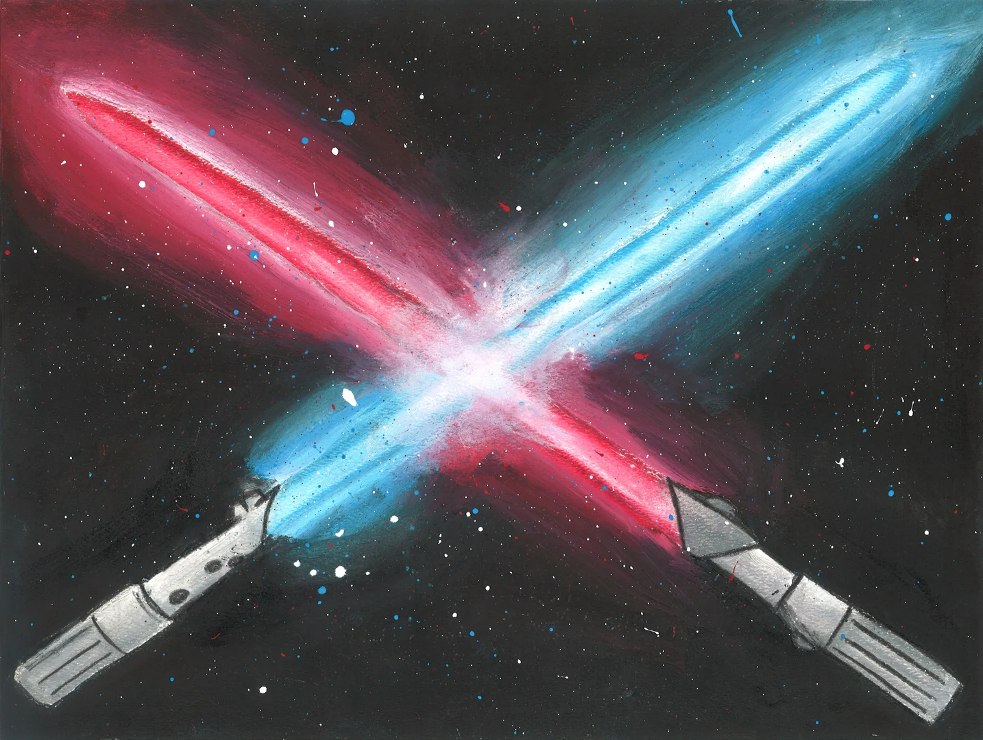 Image of a painting of lightsabers.
