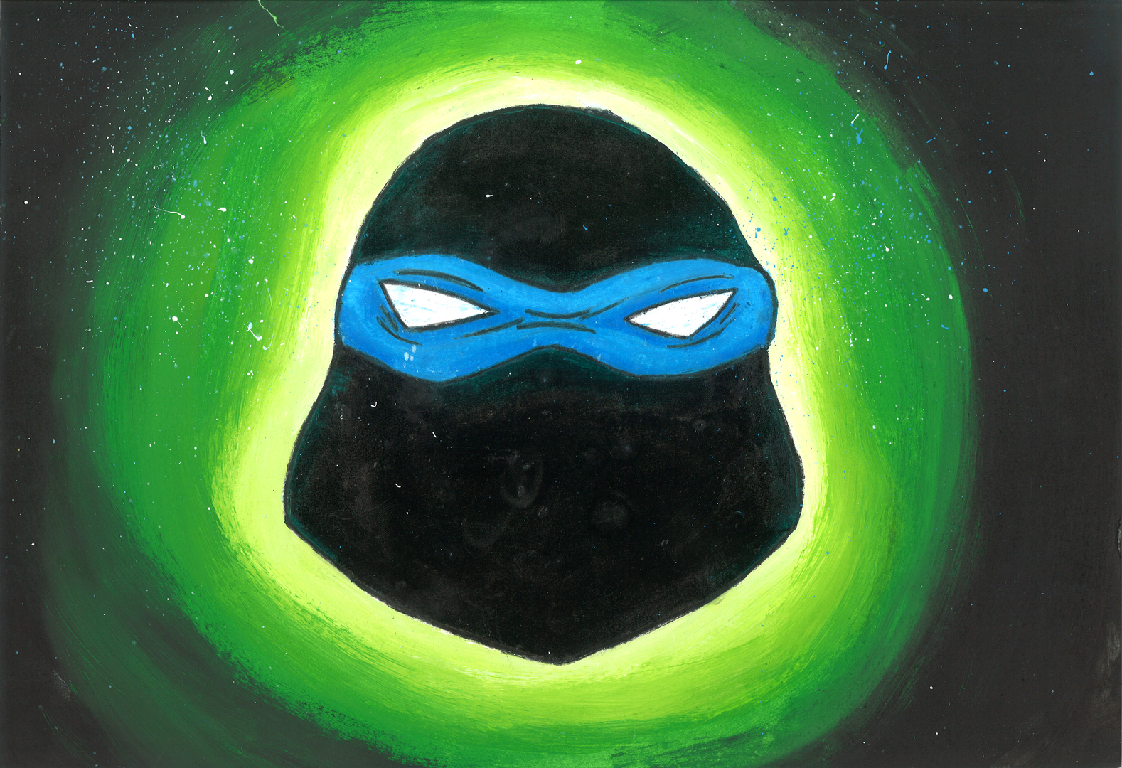Image of a painting of a Ninja turtle face.