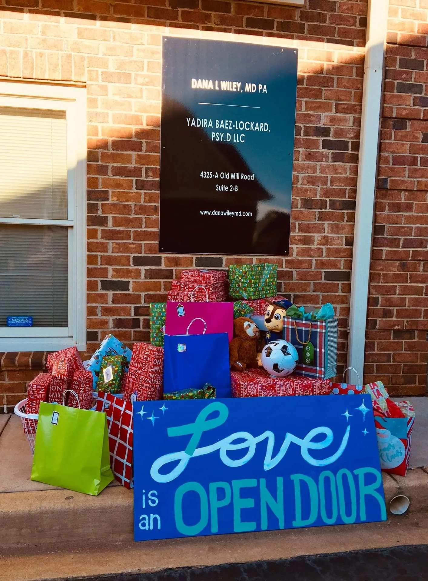 Christmas gifts donated to a family in need.