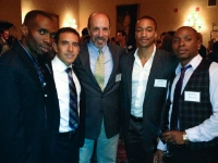 Bruce Mandelbaum with 2012 Olympians. From Left: Julius Mutekanga; 800 meters. Leo Manzano, Silver Medalist, 1500 meters. Erison Hurtault, 400 meters. Jeremy Bascom, 100 meters.