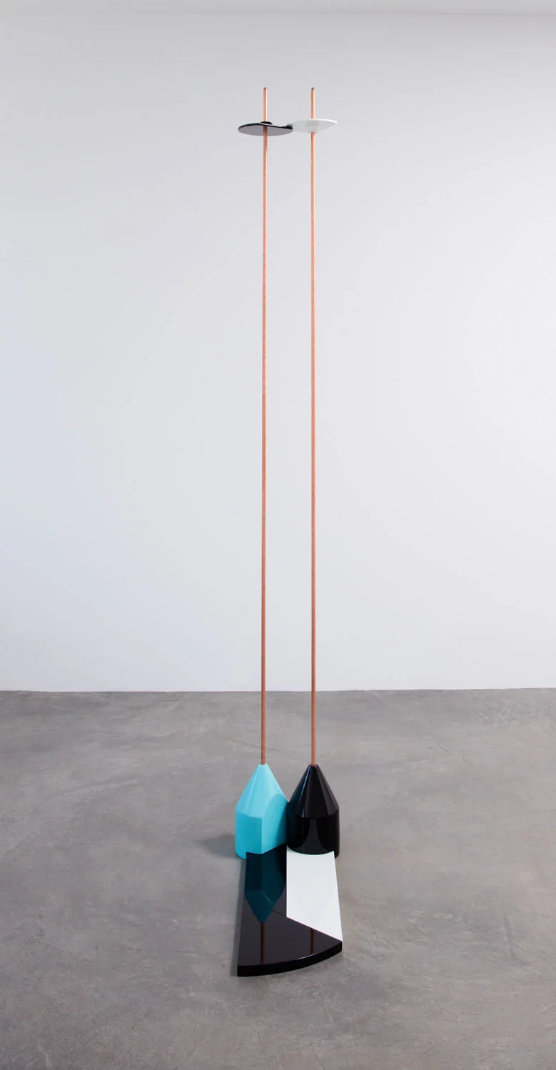   Black and Blue , 2016 Coppered steel rods and painted MDF 96 x 39.5 x 13.15 inch 