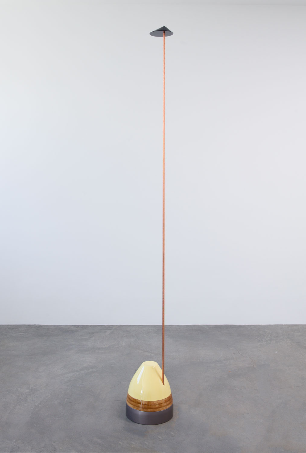   Yellow Belly , 2016 Coppered steel rod and painted MDF 96.5 x 12 x 12 inch 