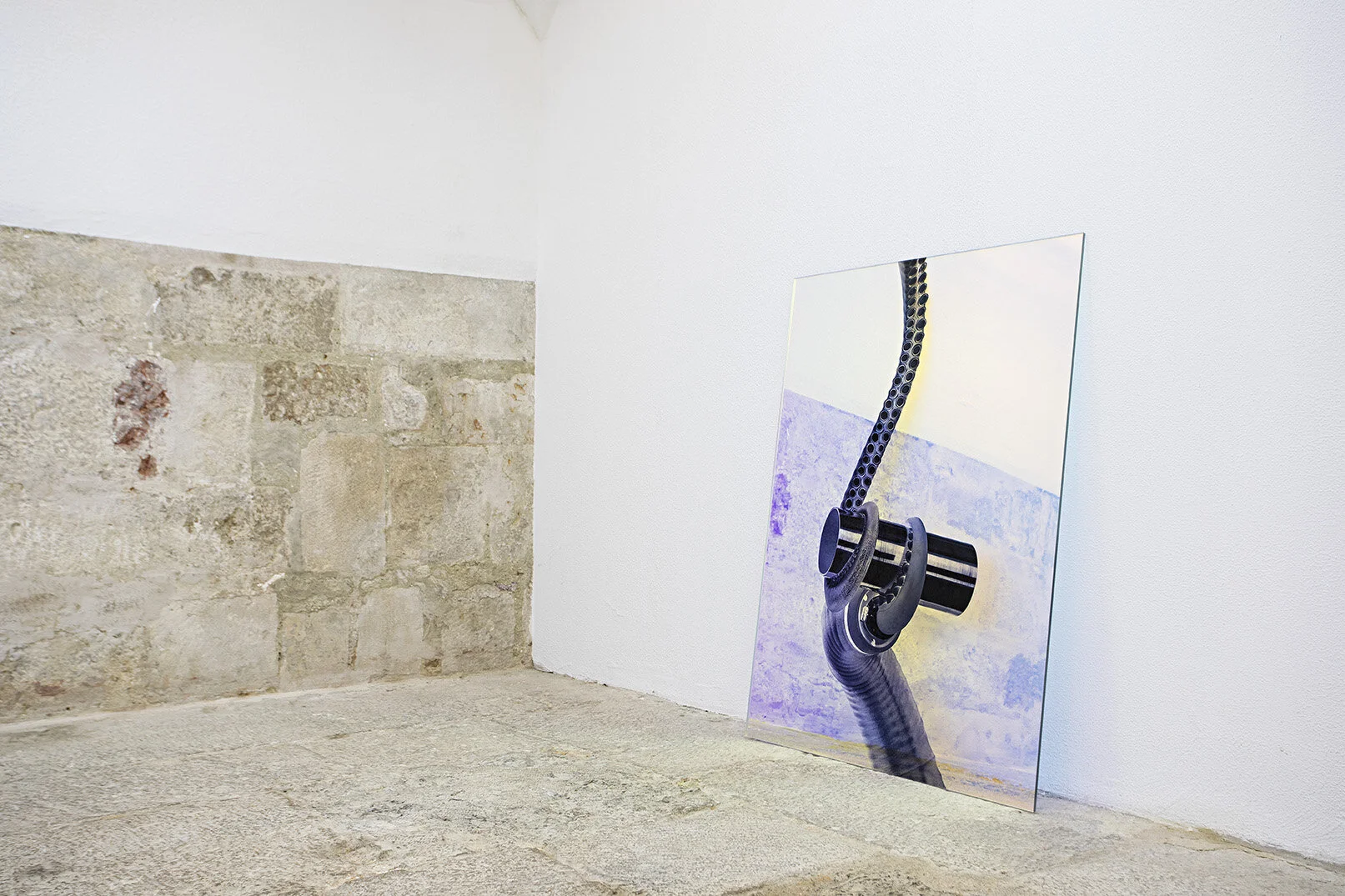 Postfossil  2019, Digital Print on dichroic film, acrylic, 120 x 90 cm Installation view at 55SP, Lisbon