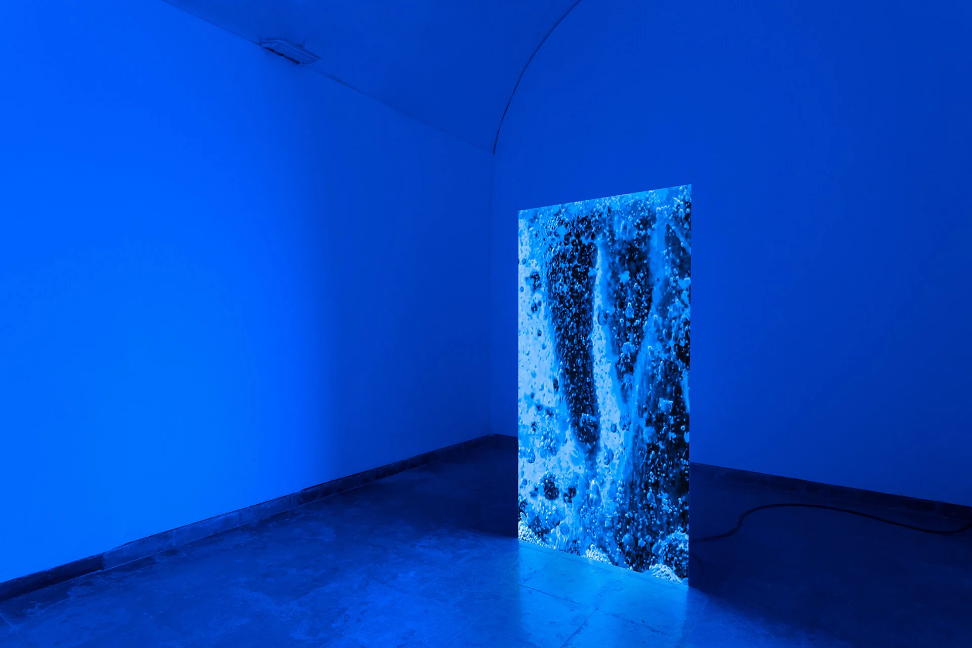 INHALE, EXHALE (self breathing kit)  2020, Full HD Video on Led Wall 3m57s, 200x100cm Installation view at Travessa da Ermida, Lisbon Curatorial Text:  Borbála Soós