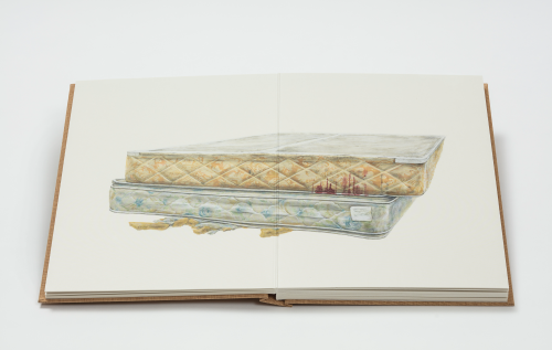 Ed Ruscha, Metro Mattress #4, 2015, Acrylic and pencil on museum board paper. 40 1/8 x 60 inches. Copyright Ed Ruscha, Courtesy of the artist, Gagosian Gallery and Sprueth Magers