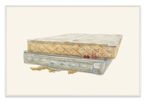 Ed Ruscha, Metro Mattress #4, 2015, Acrylic and pencil on museum board paper. 102 x 152,5 cm, 40 1/8 x 60 inches. Copyright Ed Ruscha, Courtesy of the artist, Gagosian Gallery and Sprueth Magers