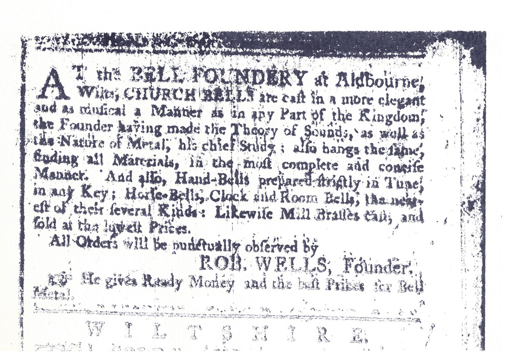 advertisement bell foundry, Robert Wells, 18th century