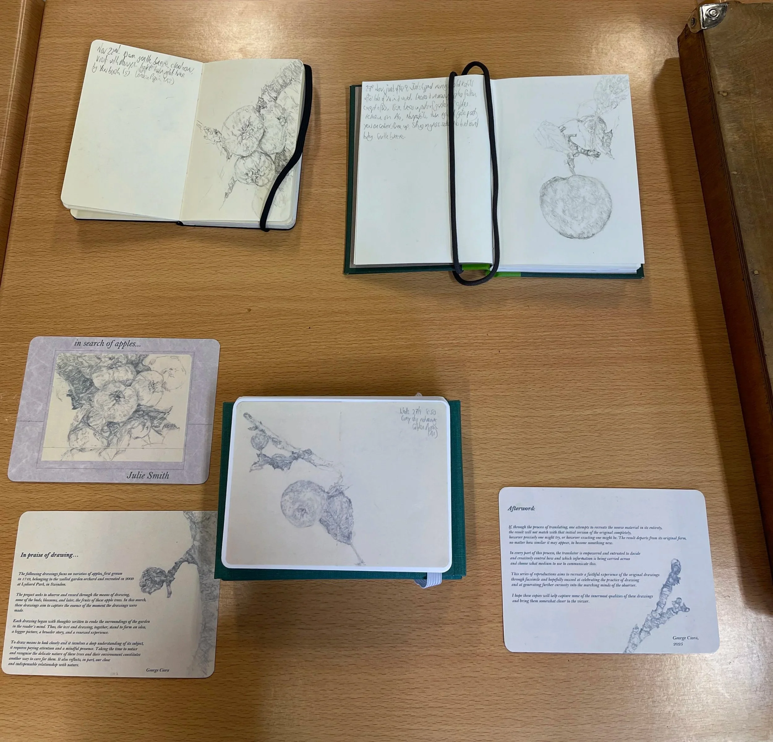 in search of apples, sketchbook included in exhibition at Coach house, Lydiard walled garden