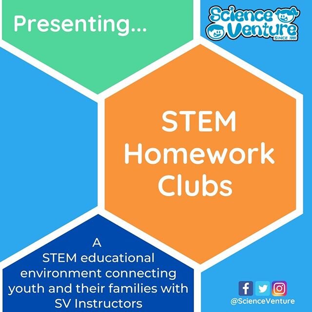 Presenting Science Venture&rsquo;s STEM Homework Clubs! 
We are pleased to offer a community where youth are able to connect with each other and Science Venture instructors in a STEM educational environment. This program is designed to support youth,