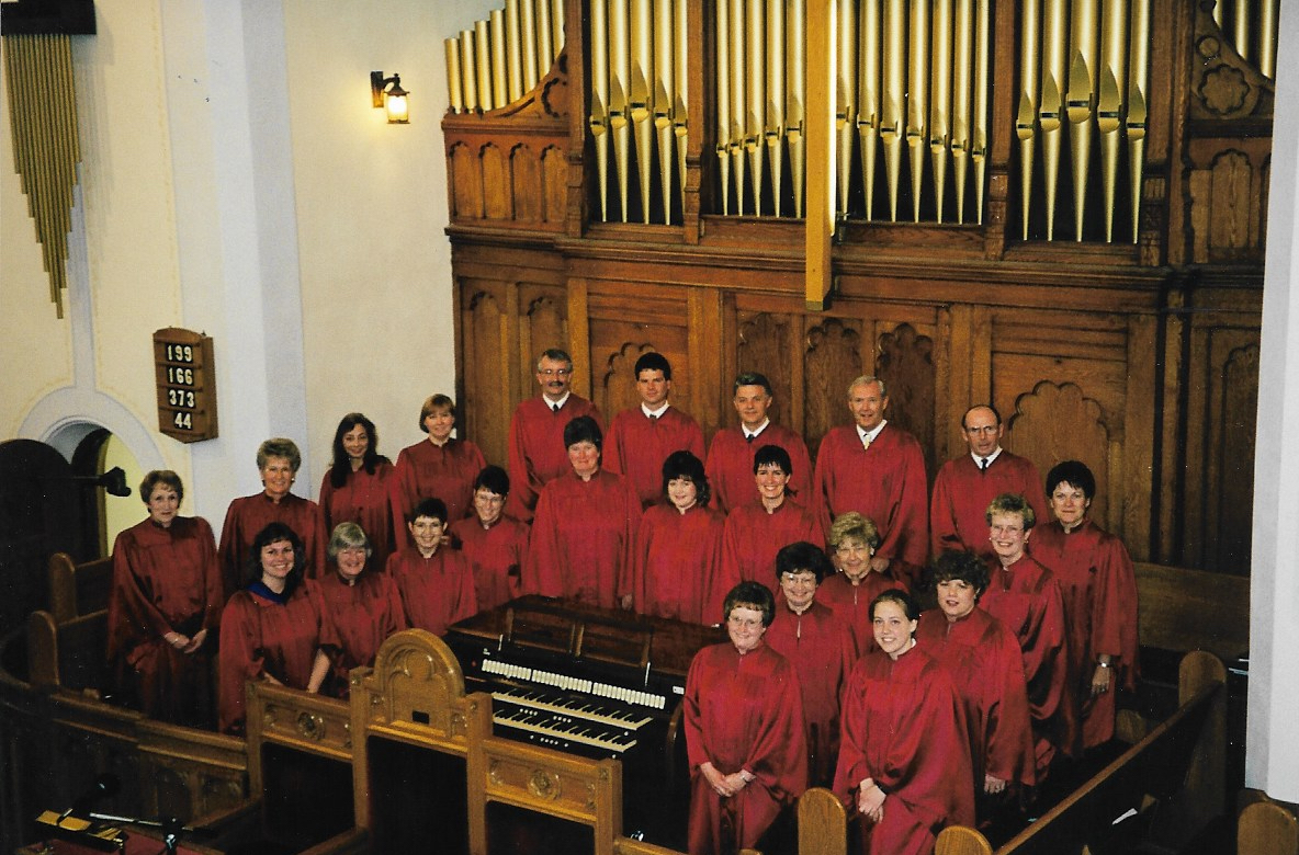 Knox Choir 1999 Back Row L-R: Marlene Henderson, Lois Aitchison, Virginia Rushton, Laura Tryssenaar, Don Harrison, Ron Lockie, Rae Fischer, Jim Henderson, Charlie Corry, Jean Jinkinson, Deanne Cressman, Michelle Hemingway, Jessica Robb Front Row L-R: Agnes Lockie/Henderson(Director), Grace Burrough, Brenda Kaufman, Patty Zurbrigg, Marion Bristowe, Lee Anne Andriessen, Lynn Kerr, Marcie Johnston, Ethel Corry, Sandy Valley