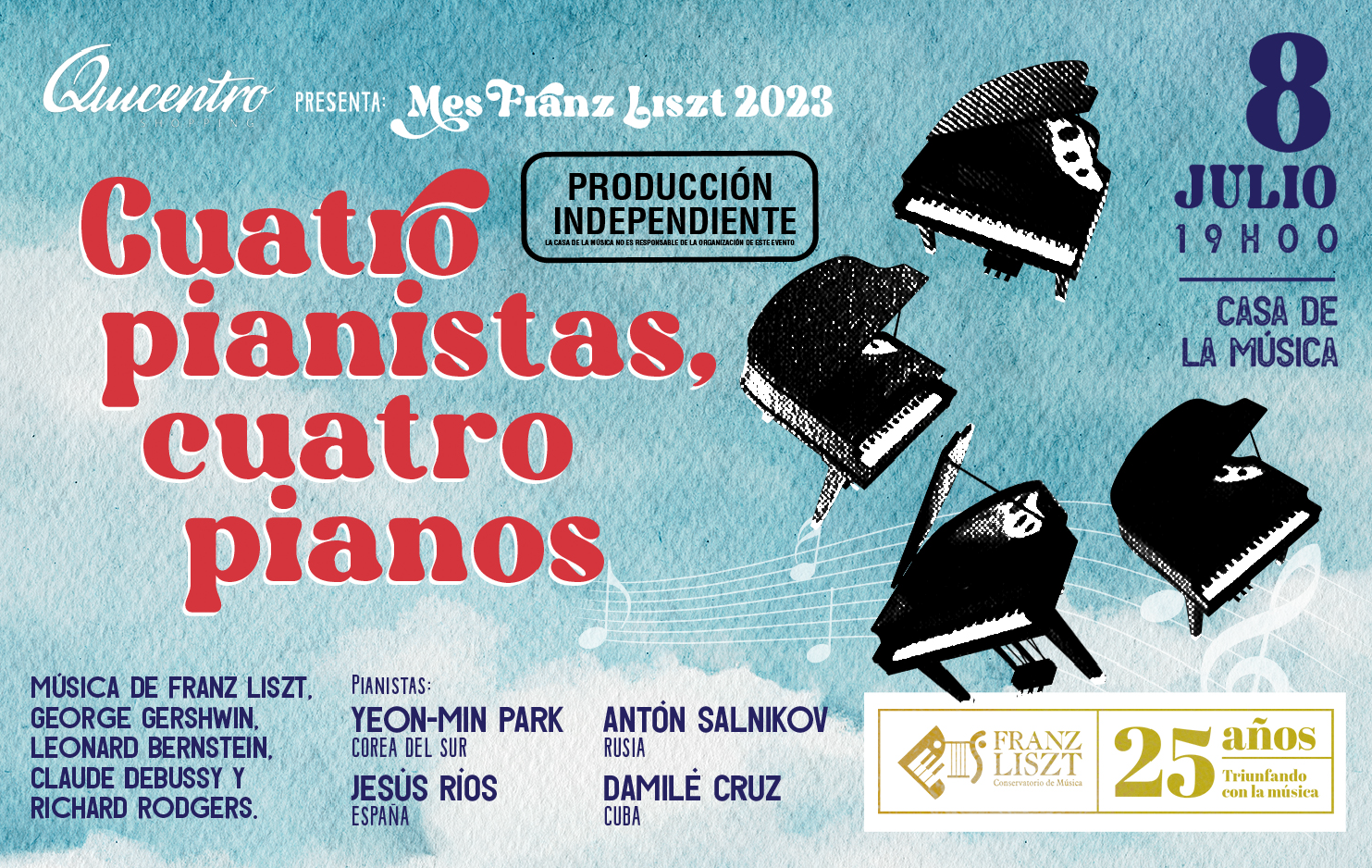      

 
   El Conservatorio Franz Liszt presenta su concierto de Gala con obras de Franz Liszt, George Gershwin, Leonard Bernstein, Claude Debussy y Richard Rodgers. Con la participación de los talentosos pianistas  Yeon-Min Park (Corea del Sur), An