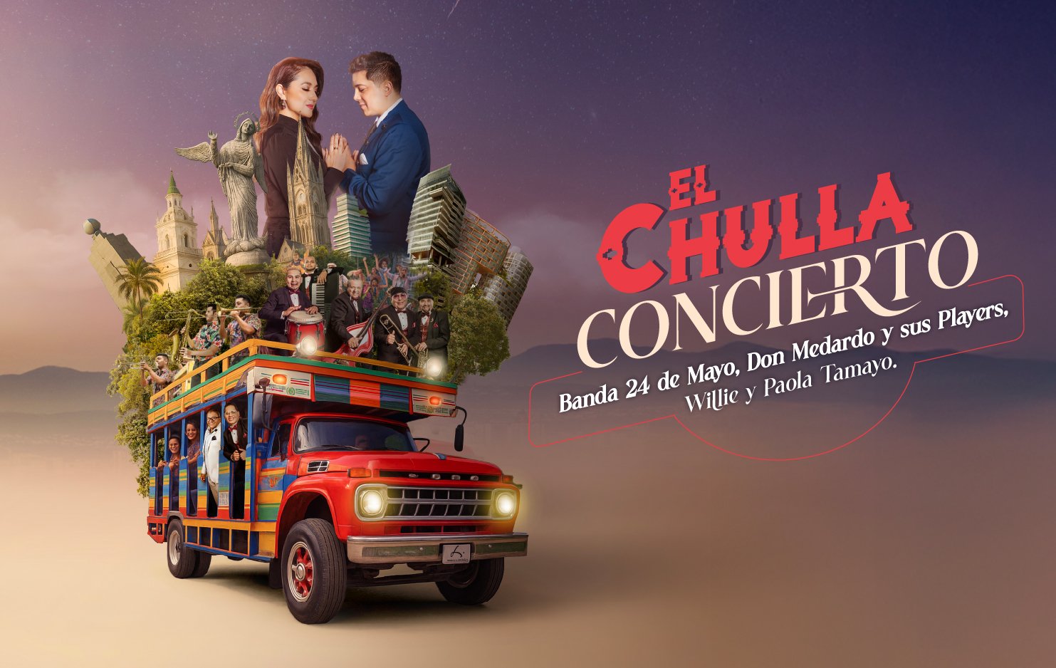 La Casa de la Música y WT Shows tienen la velada perfecta para tus Fiestas de Quito! Prepárate para bailar y cantar en EL CHULLA CONCIERTO, un evento que reúne lo mejor de la tradición y la alegría quiteña con un elenco de lujo: • Banda 2