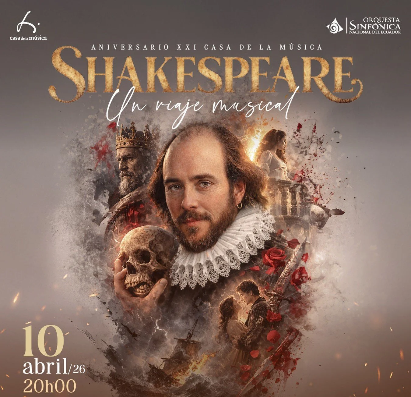      

 
   La Casa de la Música, en la celebración de su aniversario 21, presenta junto a la Orquesta Sinfónica Nacional del Ecuador: Shakespeare, un Viaje Musical. Bajo la batuta del director invitado Luis Alberto Castro, la dirección escénica de J