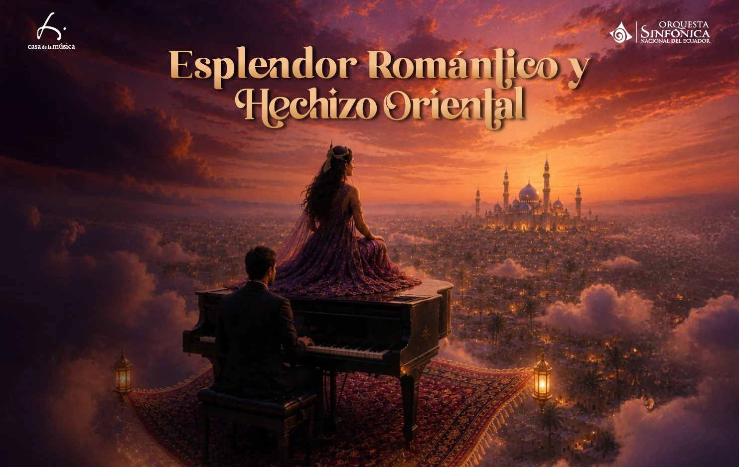 La Casa de la Música y la Orquesta Sinfónica Nacional del Ecuador presentan Esplendor Romántico y Hechizo Oriental. Emociónate con la intensidad y la brillantez del Concierto N.º 2 para piano de Sergei Rachmaninov, con el virtuosismo de M