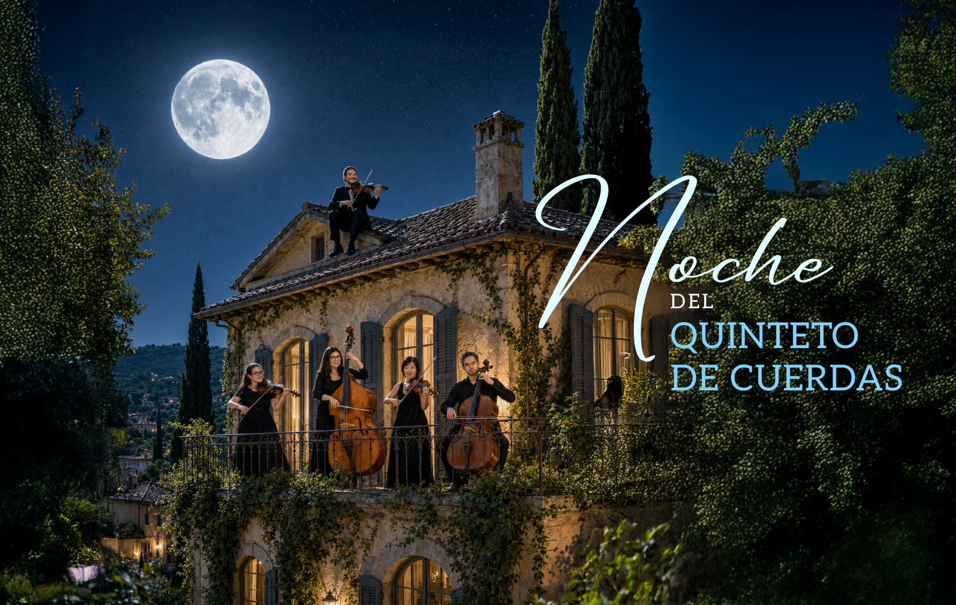 La Casa de la Música presenta Noche del Quinteto de Cuerdas con el Grupo de Cámara Concierto UIO. Tres universos musicales en una propuesta excepcional. Revive la magia de las melodías de El violinista en el tejado de Jerry Bock, disfr