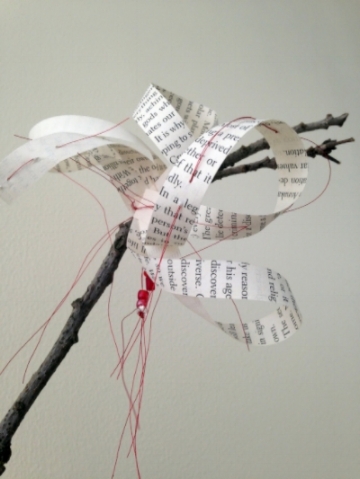 Chinese Brush Painting: Blossom, Detail (This Will Change Everything I) book pages, branches. metallic thread, beads
