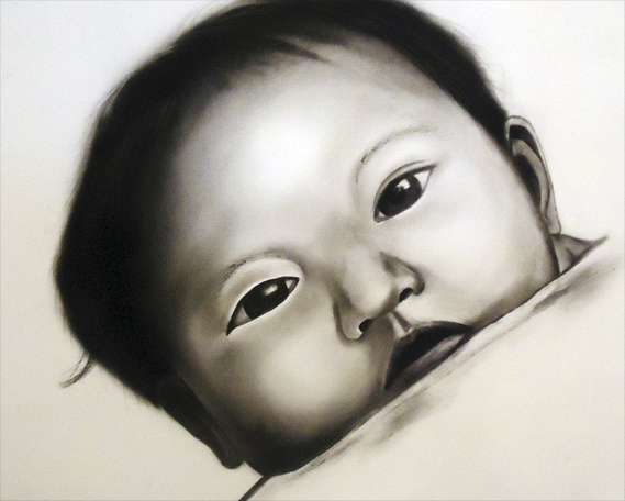Thai Baby, charcoal on paper