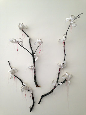 Chinese Brush Painting: Blossom (This Will Change Everything I), book pages, branches. metallic thread, beads