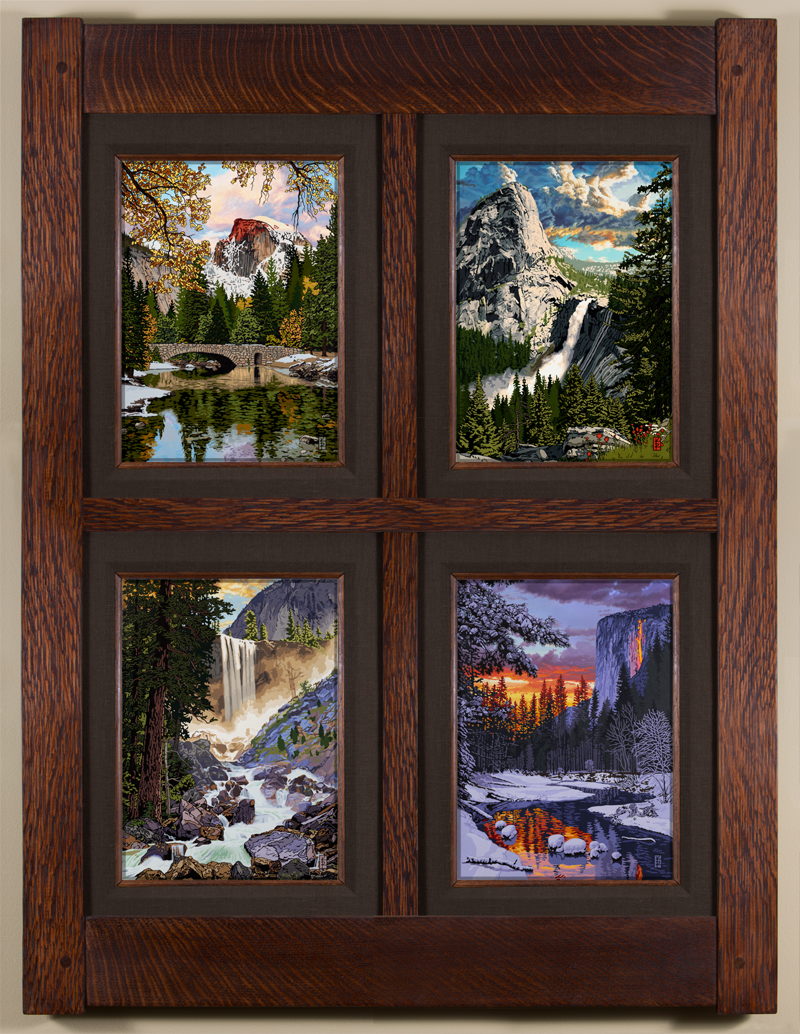 Quintessential Yosemite Landmarks - Java Brown Liner - Vertical