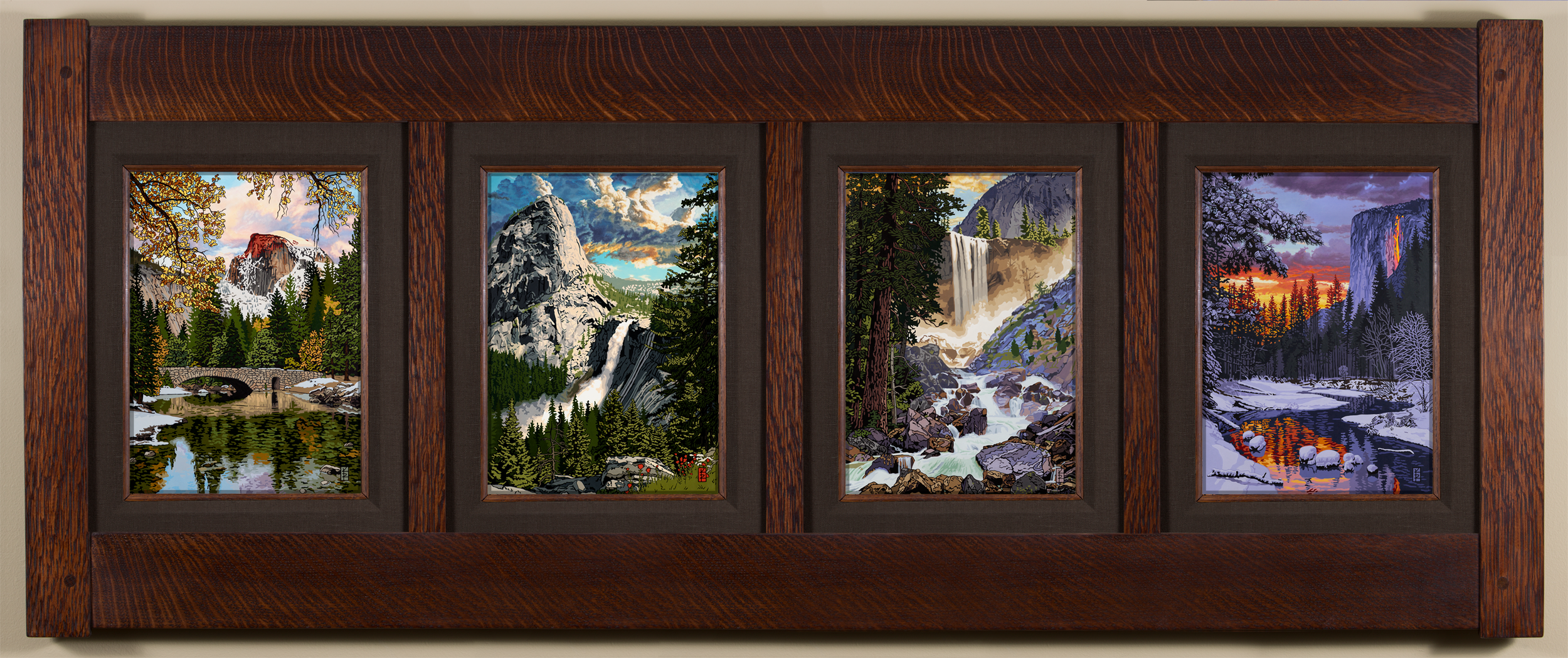 Quintessential Yosemite Landmarks - Java Brown Liner - Horizontal