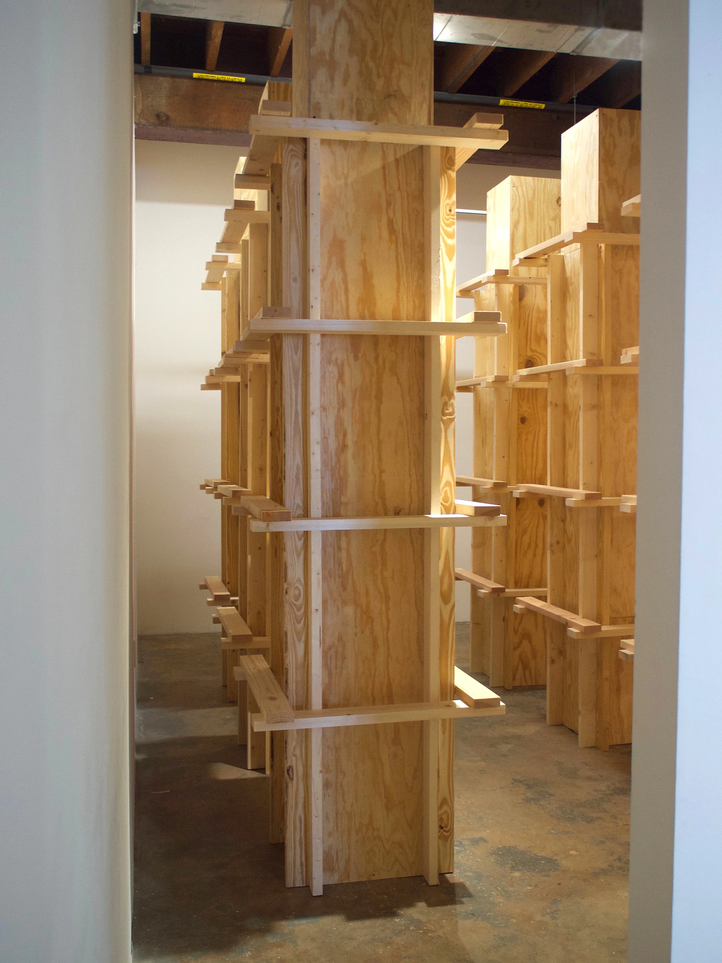 New Urbanism , 2018 Site Specific Installation, Pine, Plywood, Screws Cube - VAE Raleigh N.C