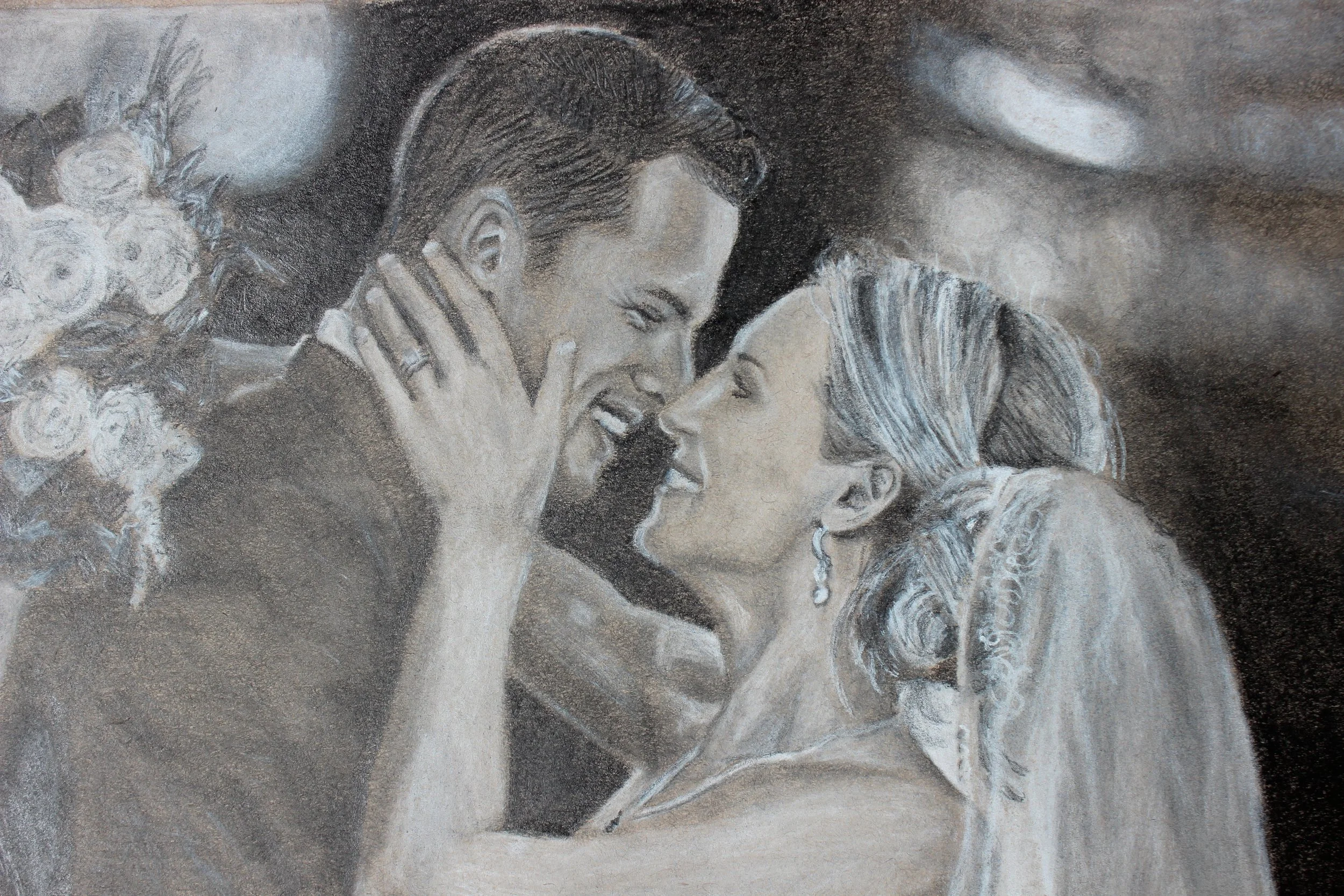  Option 2: Detail ($250)  8x10" Drawing  - Graphite and white charcoal on toned paper  - Great gift idea for: weddings, anniversaries, birthdays, holidays, or random surprises. 