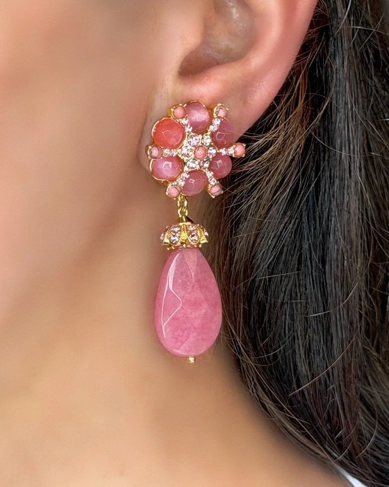 Dusty Rose Teardrop Clip Earrings