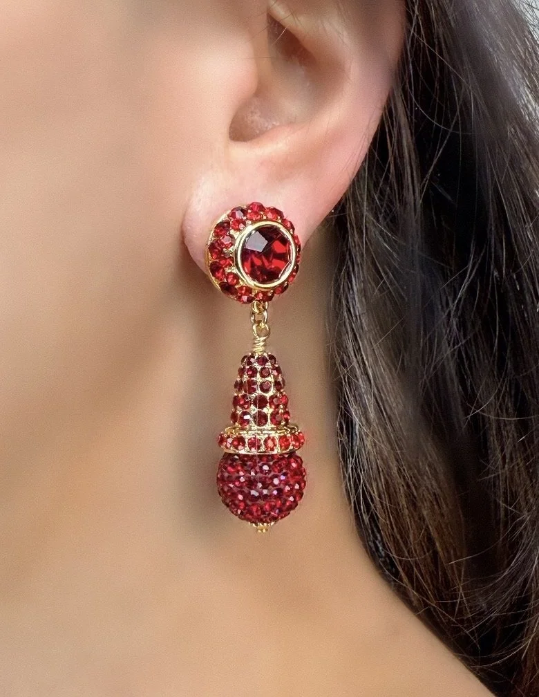 Pave Red Evening Drop Earrings ( Clip or Pierced)