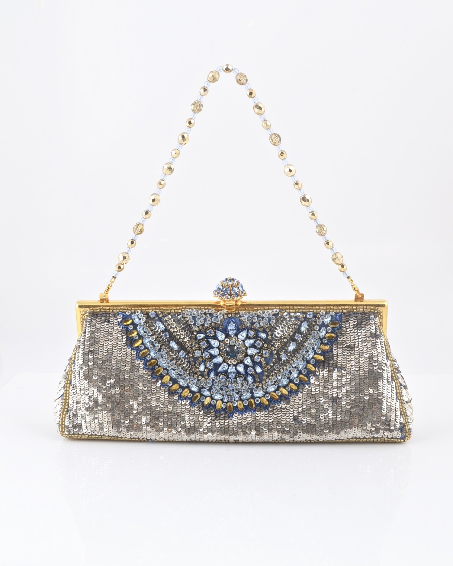 Larisa Barrera-Lite gold and Aqua Beaded clutch Shape Evening Bag