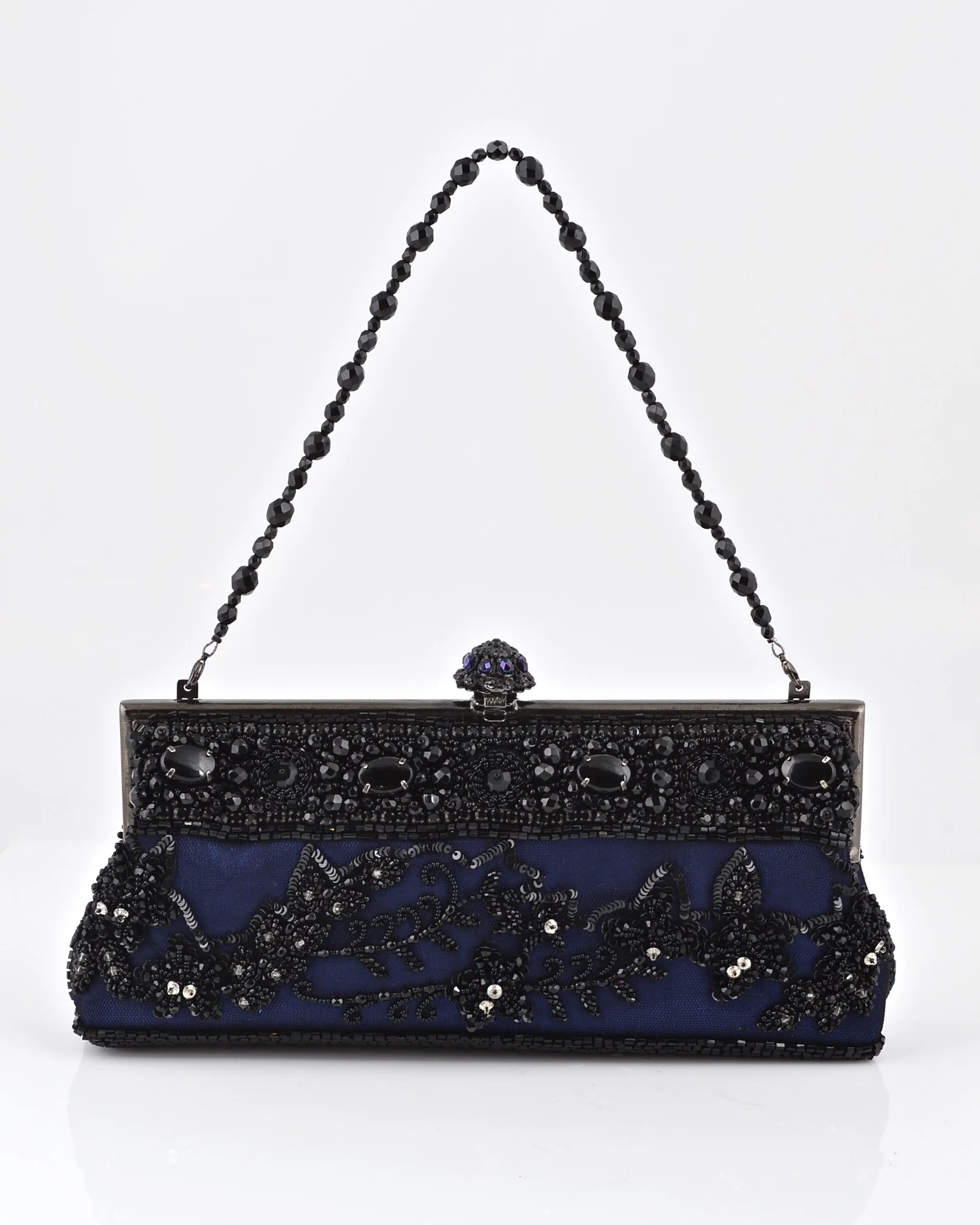 princess polly baby blue dress Larisa Barrera-Navy Blue and Jet Clutch Shape Beaded Evening Bag