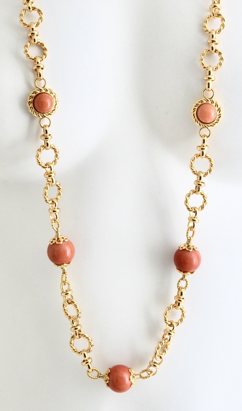 Larisa Barrera-Coral and Gold Chain Link Necklace