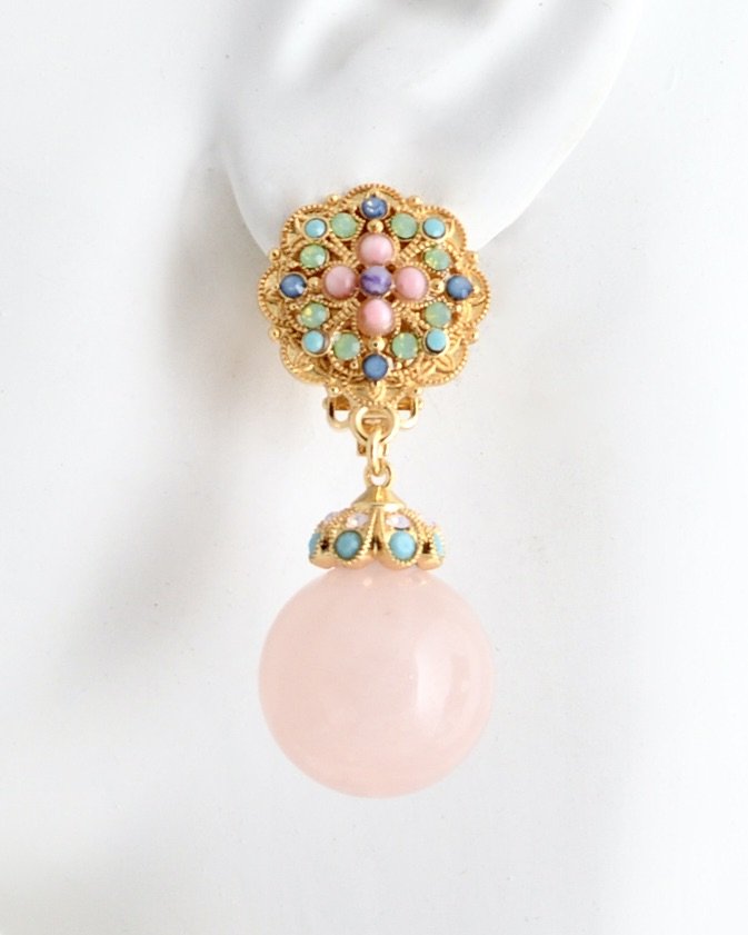 Buy Peora Gold Plated Kundan Studded Peach Dangle Earring Set online