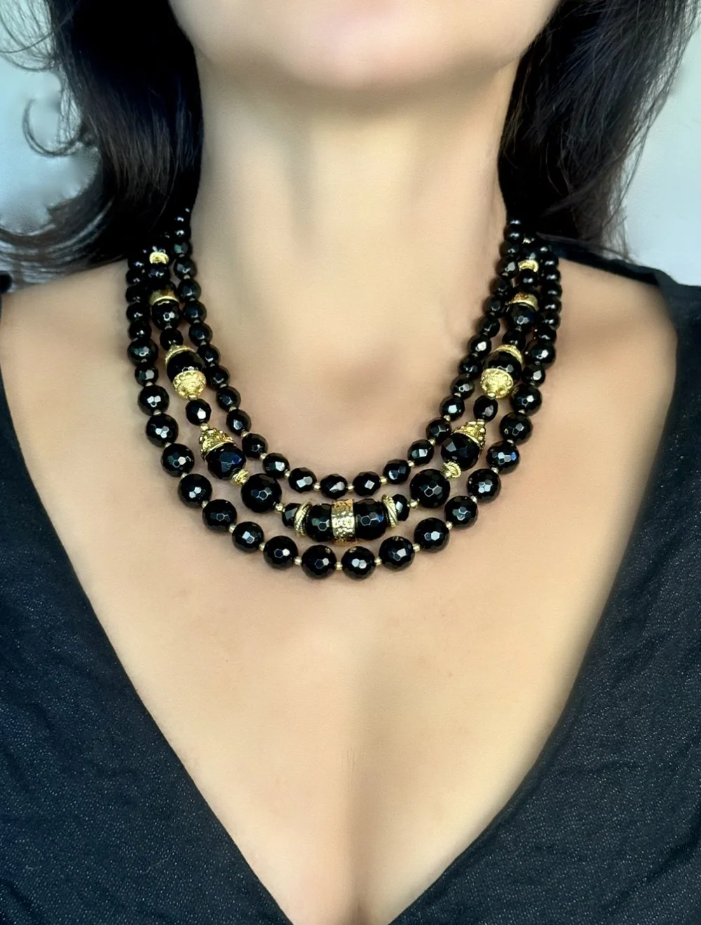 アクセサリー BLACK ONYX + GLASS BEADS BRASS NECKLACE 3FA5A533-7A58-4A1F-8205-