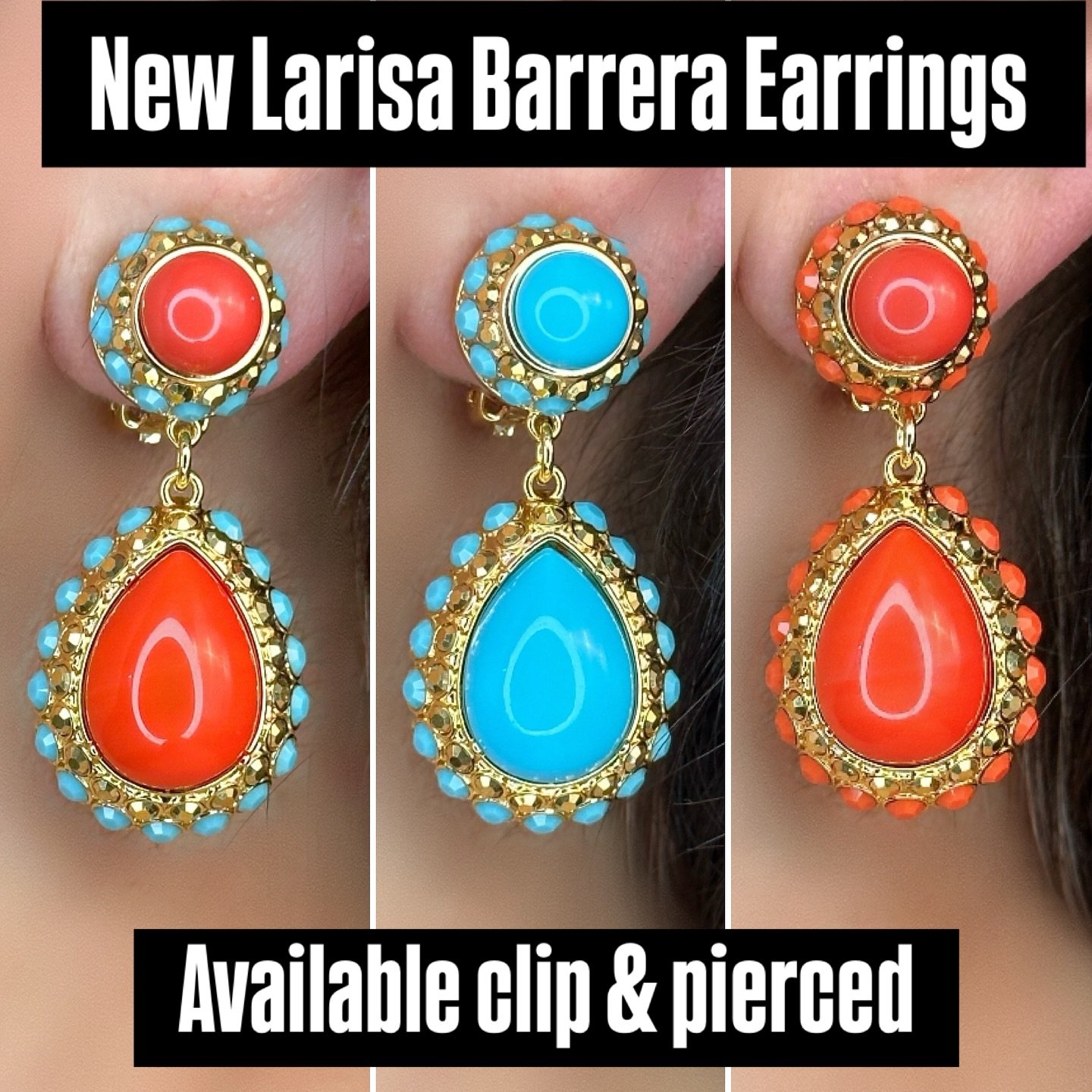 New earrings have arrived #clipearrings #piercedearrings #coralcolorearrings #turquoiseearrings #jewelry #barrerajewelry