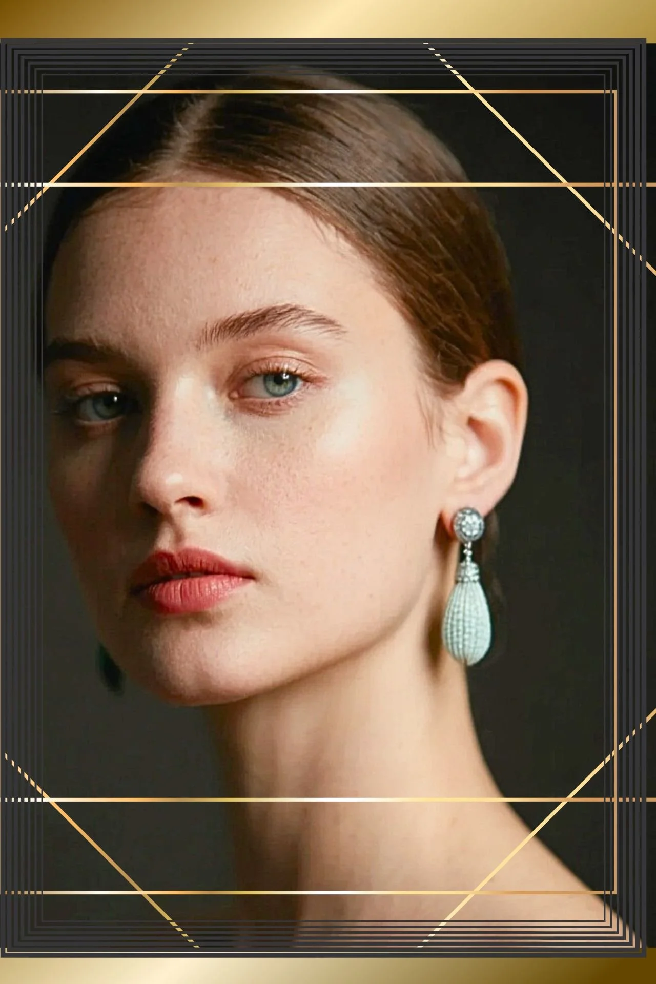 Silver fluted teardrop clip on earrings on model