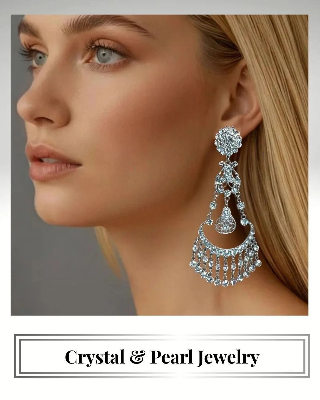 crystal &amp; pearl jewelry-fan chandelier ears on blonde model.jpg
